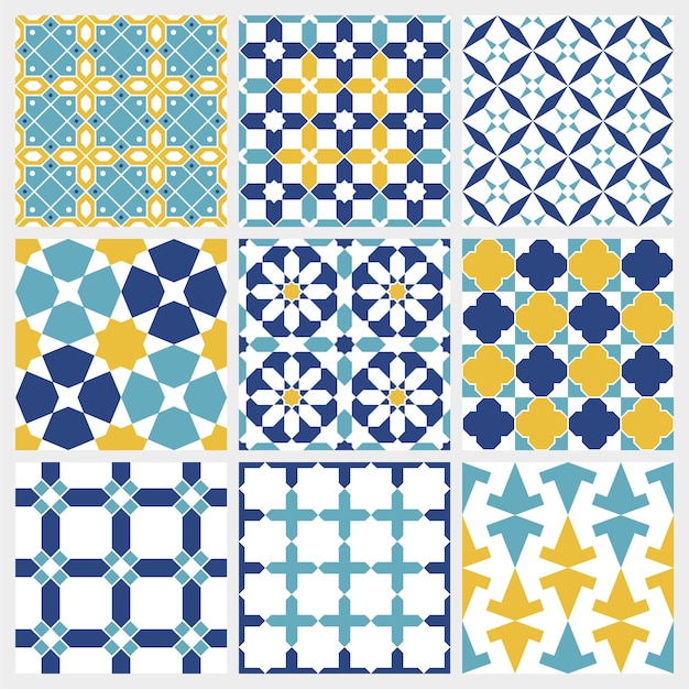 Fondo islámico árabe tradicional. Elementos de decoración de la mezquita. Conjunto de patrones sin fisuras.