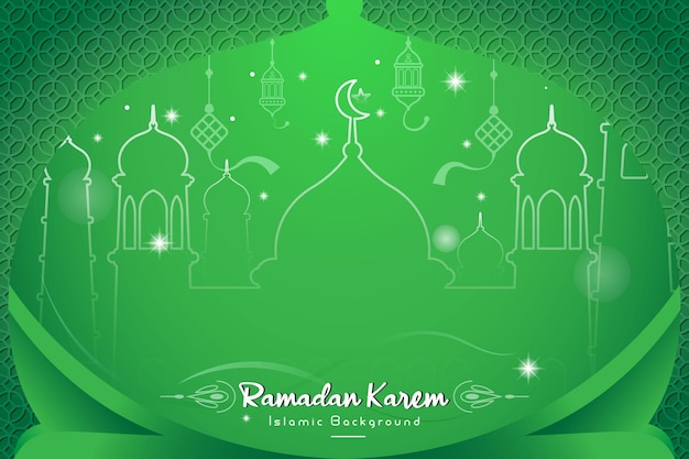 Fondo islámico de celebración especial de Ramadán Kareem con ilustración de ketupat y mezquita en verde