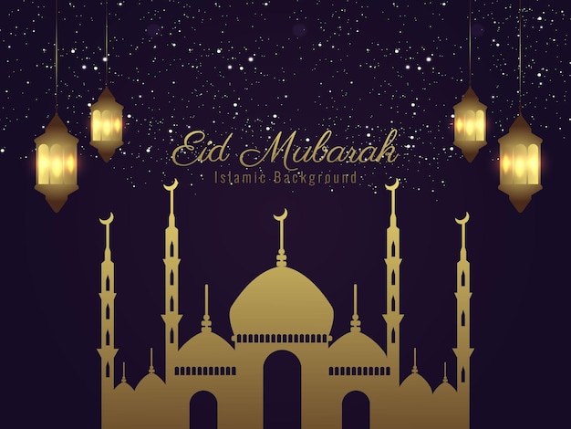 Fondo islámico eid mubarak realista con velas y mezquita lunar