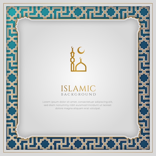 Fondo islámico de lujo azul y blanco con marco de adorno decorativo