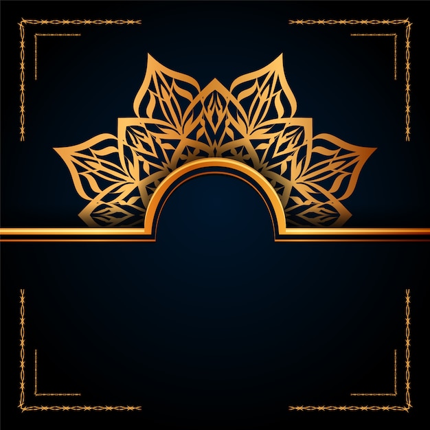 Fondo islámico de mandala ornamental de lujo con patrones de arabescos dorados para invitación de boda, portada del libro.