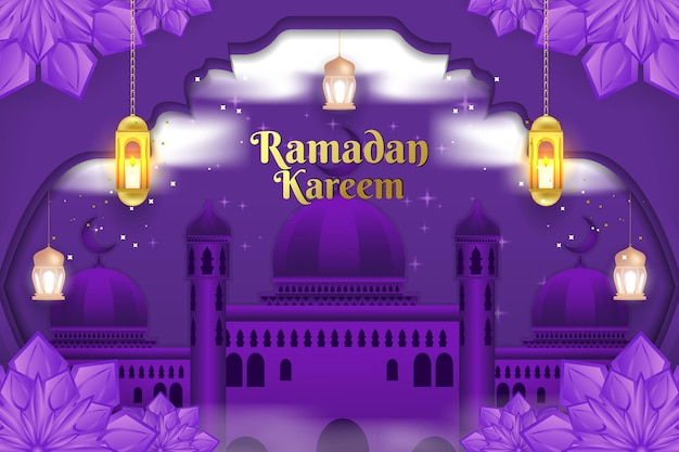 Fondo islámico de Ramadán con color púrpura de la mezquita