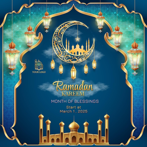 Fondo islámico de Ramadán Kareem con caligrafía