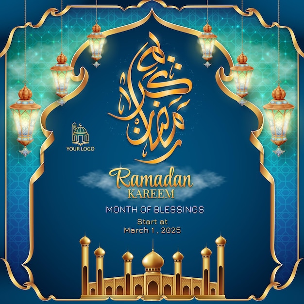 Fondo islámico de Ramadán Kareem con caligrafía