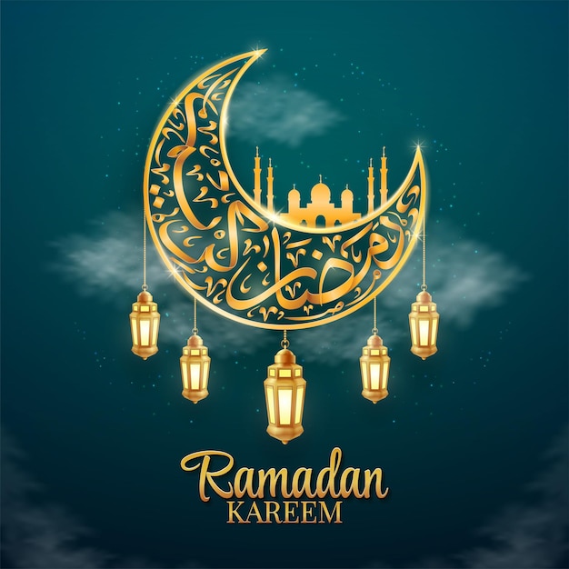 Fondo islámico de Ramadán Kareem con caligrafía