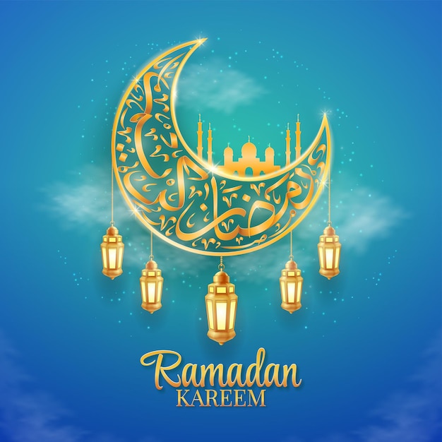 Fondo islámico de Ramadán Kareem con caligrafía