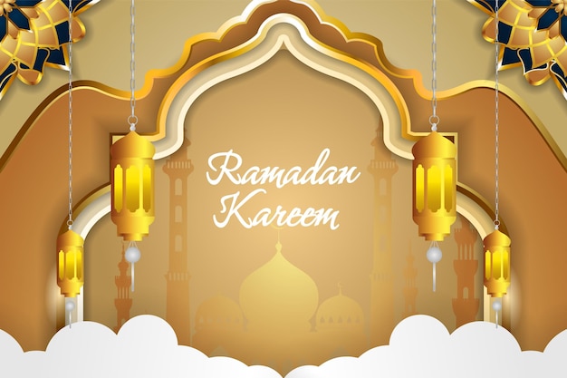 Fondo islámico Ramadan Kareem con elemento y color marrón