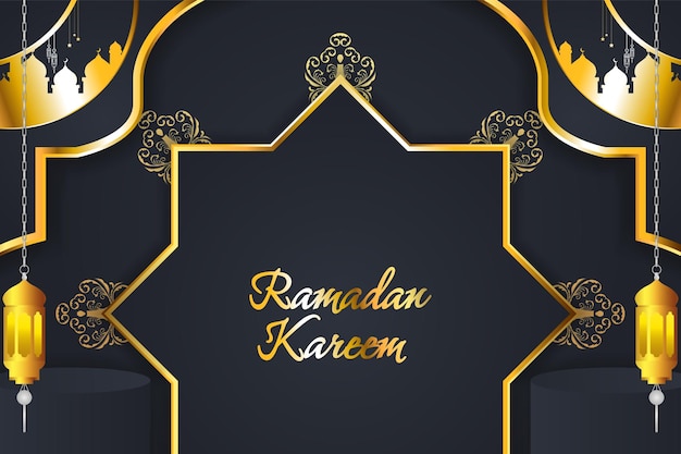Fondo islámico ramadan kareem con elemento y color oro negro