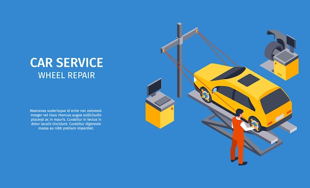 Fondo isométrico de mantenimiento del servicio de automóviles