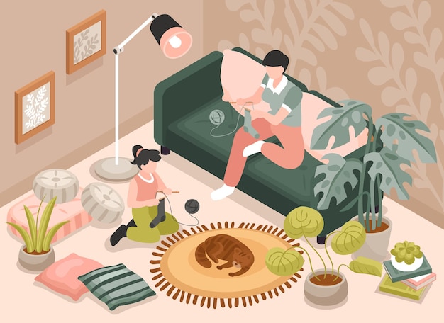 Fondo isométrico de maternidad con ilustración de símbolos de familia y tiempo libre
