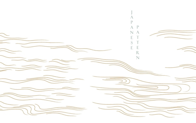 Fondo japonés dibujado a mano línea dorada elemento de onda vector patrón natural oriental