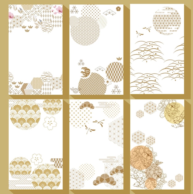 Fondo japonés con icono vectorial tradicional asiático Diseño de tarjetas geométricas en estilo vintage