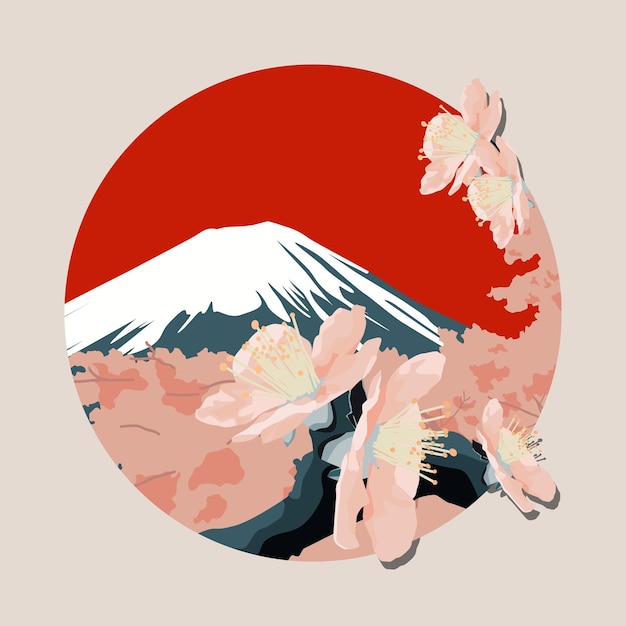 Fondo japonés Monte Fuji y flores de cerezo