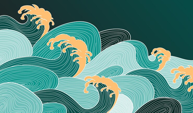 Fondo japonés con patrón de onda de línea vectorial plantilla abstracta con patrón geométrico