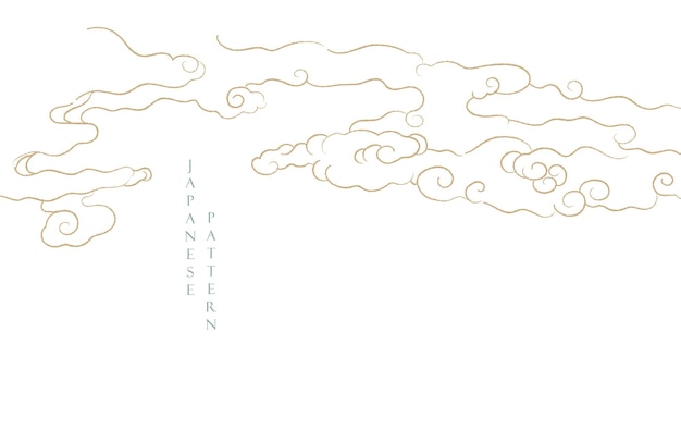 Fondo japonés con vector de línea de nube dibujado a mano Marco y borde en estilo retro
