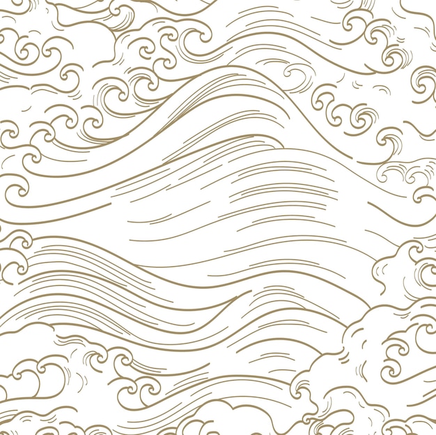 Fondo japonés con vector de patrón de océano de línea plantilla abstracta con patrón de onda geométrica