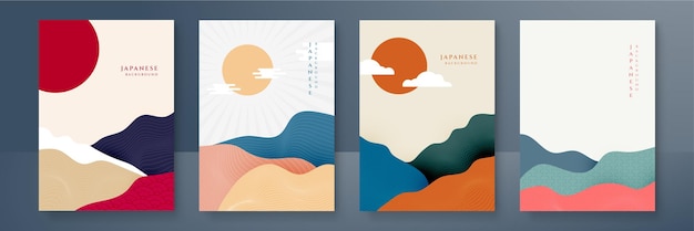Fondo japonés con vector de patrón de onda de línea Plantilla abstracta con patrón geométrico Diseño de diseño de montaña en estilo oriental