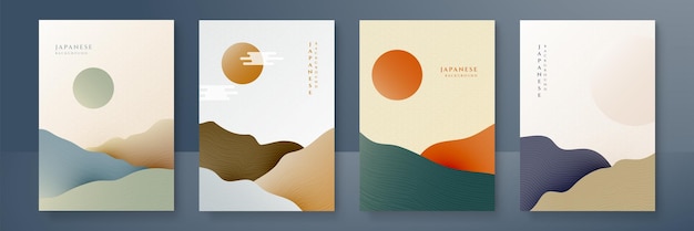 Fondo japonés con vector de patrón de onda de línea Plantilla abstracta con patrón geométrico Diseño de diseño de montaña en estilo oriental