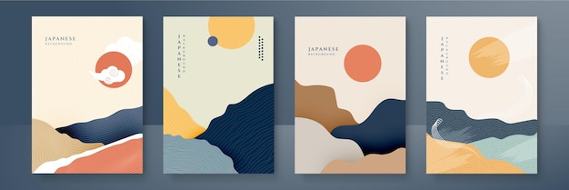 Fondo japonés con vector de patrón de onda de línea Plantilla abstracta con patrón geométrico Diseño de diseño de montaña en estilo oriental