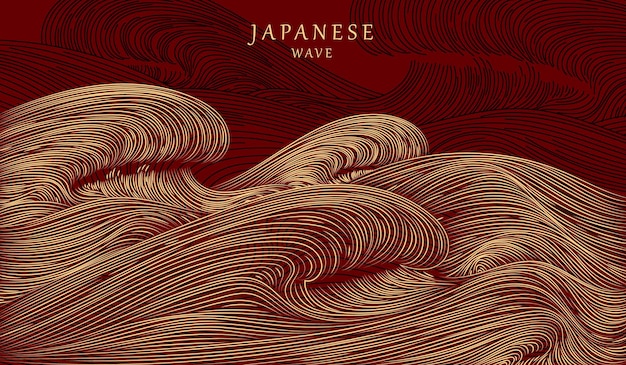 Fondo japonés con vector de patrón de onda de línea Plantilla abstracta con patrón geométrico