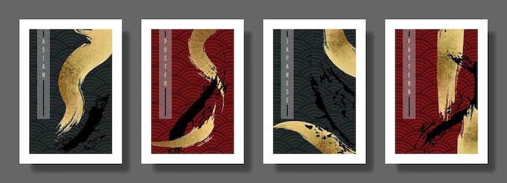 Fondo japonés con vector de patrón de onda de línea plantilla abstracta con trazo de pincel