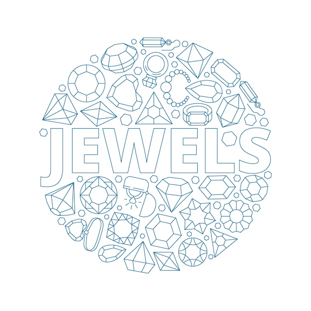 Fondo de joyas. Forma de círculo con pulseras de gemas de diamantes de lujo y anillos brillantes colección de joyas
