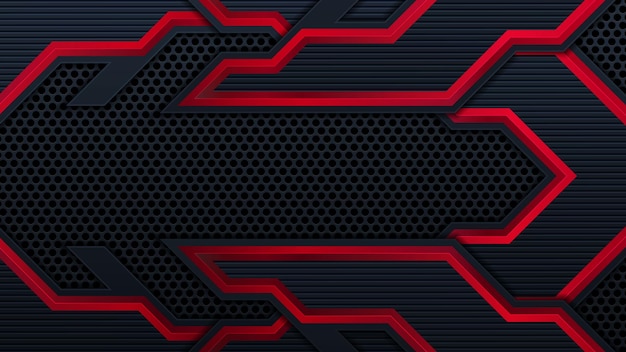 Fondo de juego futurista abstracto en negro y rojo con formas modernas de deportes. El concepto de tecnología de plantilla de diseño vectorial puede utilizar banner de juego de elemento, cartel de deporte, papel tapiz cibernético, web, publicidad