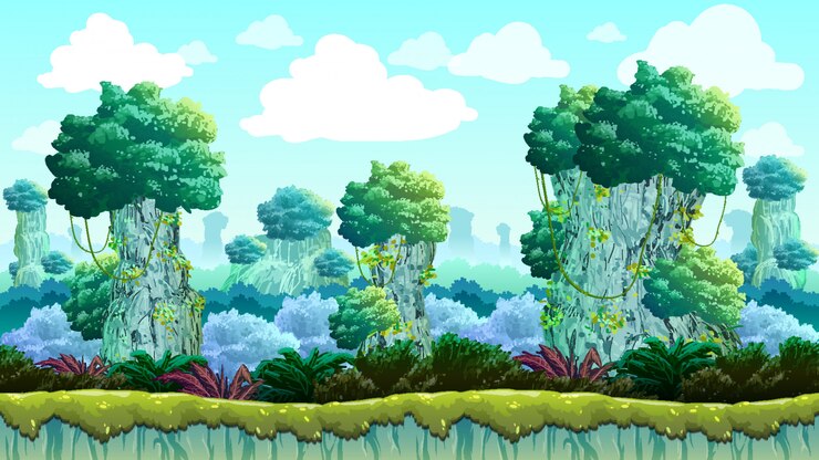 Fondo de juego de montaña verde colina