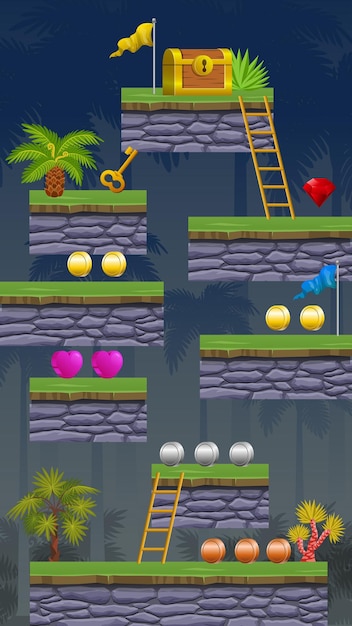 Fondo De Juego Con Plataforma Flotante En La Escena De La Selva Para Juegos Móviles