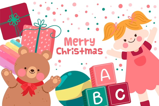 Fondo de juguetes de navidad de diseño plano