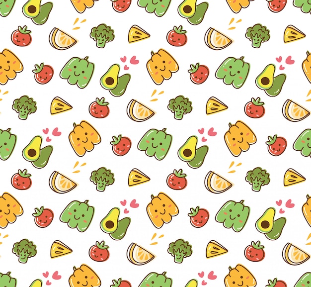 Vector fondo kawaii de frutas y verduras