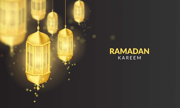 Fondo de lámpara árabe de oro realista 3d para celebrar ramadan kareem