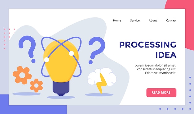 Fondo de lámpara de bombilla de idea de procesamiento de campaña de engranajes para banner de plantilla de página de inicio de página de inicio de sitio web web con moderno