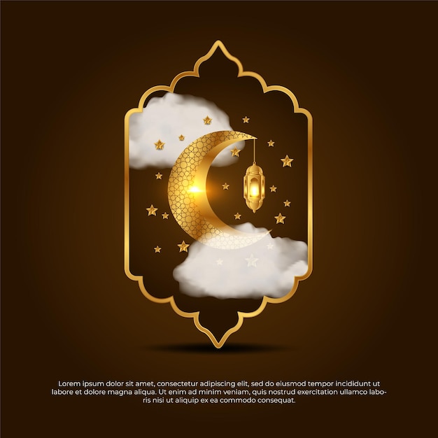 Fondo de lámpara de luna dorada islámica hermosa 3d eid al adha mubarak