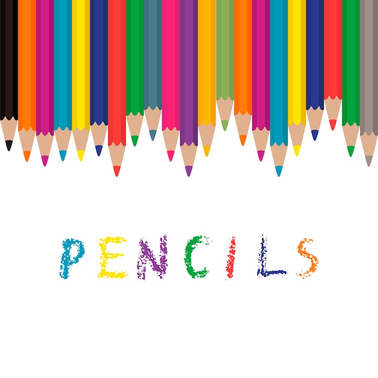 Vector fondo de lápices de colores banner colorido con conjunto de lápices estilo de dibujos animados de ilustración vectorial