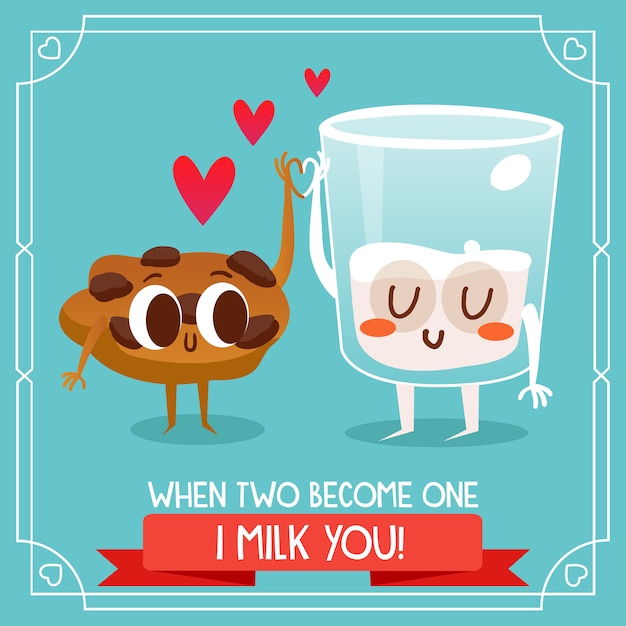 Vector fondo de leche y galleta con frase de amor