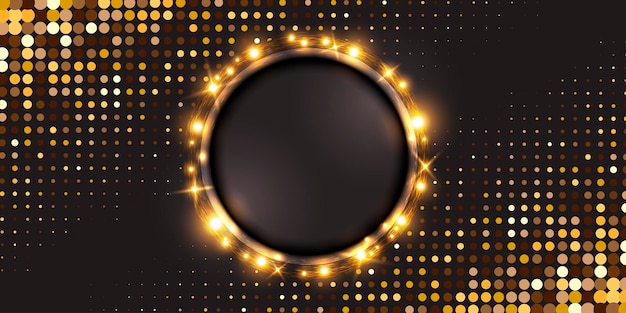 Fondo con lentejuelas de oro. Círculo de luz de oro abstracto.