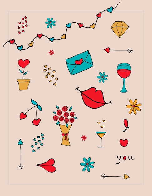 Fondo lindo del doodle del color de Valentine del randome