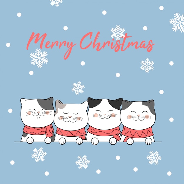 Fondo lindo del vector del gato del diseño de la navidad