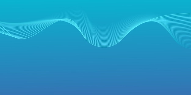 Fondo de línea ondulada limpia que fluye fondo azul de negocios simple con línea de onda suave que fluye