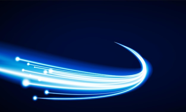 Fondo de línea de velocidad abstracta con red de tecnología de cable de fibra de luz dinámica y diseño de vector de fondo de innovación de concepto de coche eléctrico