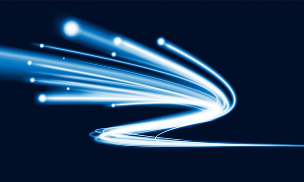 Fondo de línea de velocidad abstracta con red de tecnología de cable de fibra de luz dinámica y diseño de vector de fondo de innovación de concepto de coche eléctrico