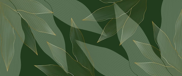 Fondo de líneas de hoja abstracta de oro y verde