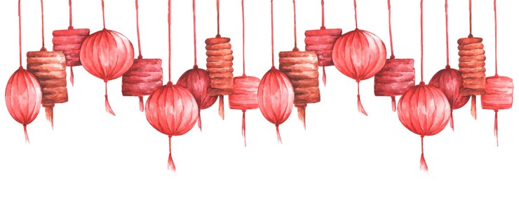Vector fondo de linterna china de tradición acuarela con espacio de copia.
