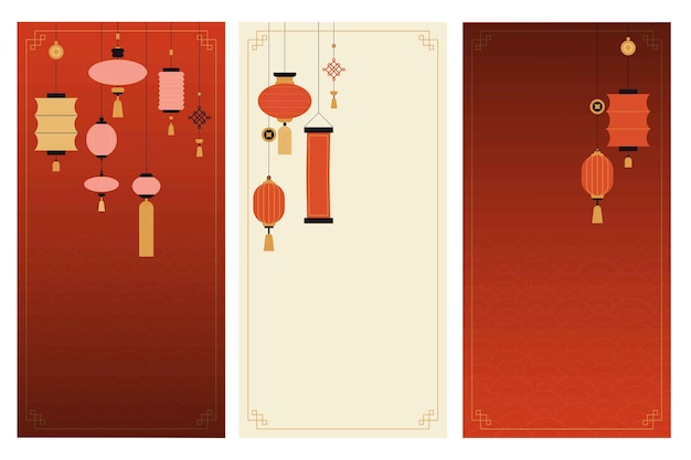 Fondo de linternas chinas Lámparas rojas tradicionales asiáticas Ilustración vectorial de celebración del año nuevo