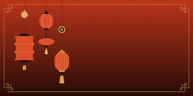Fondo de linternas chinas lámparas tradicionales asiáticas pancarta de año nuevo cartel decorativo contemporáneo