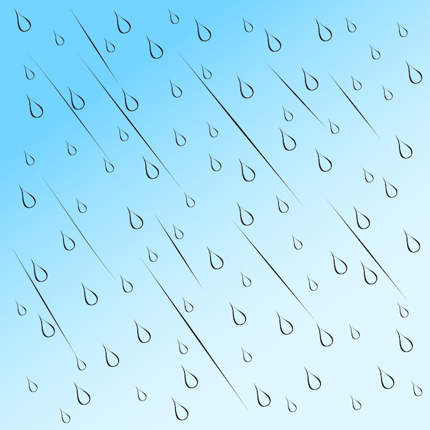 Vector fondo de lluvia. gotas de lluvia dibujadas a mano sobre un fondo de cielo azul