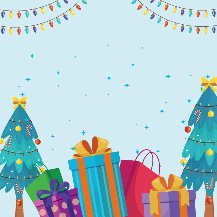 Fondo lúdico para redes sociales, colorido, año nuevo, Navidad, regalo, moderno, caricatura, diversión, abst.