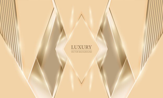 Fondo de lujo abstracto con elegantes elementos de diseño en color dorado y crema, marco de rombos y efectos de luz brillante