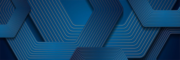 Fondo de lujo abstracto de hexágonos azules y dorados